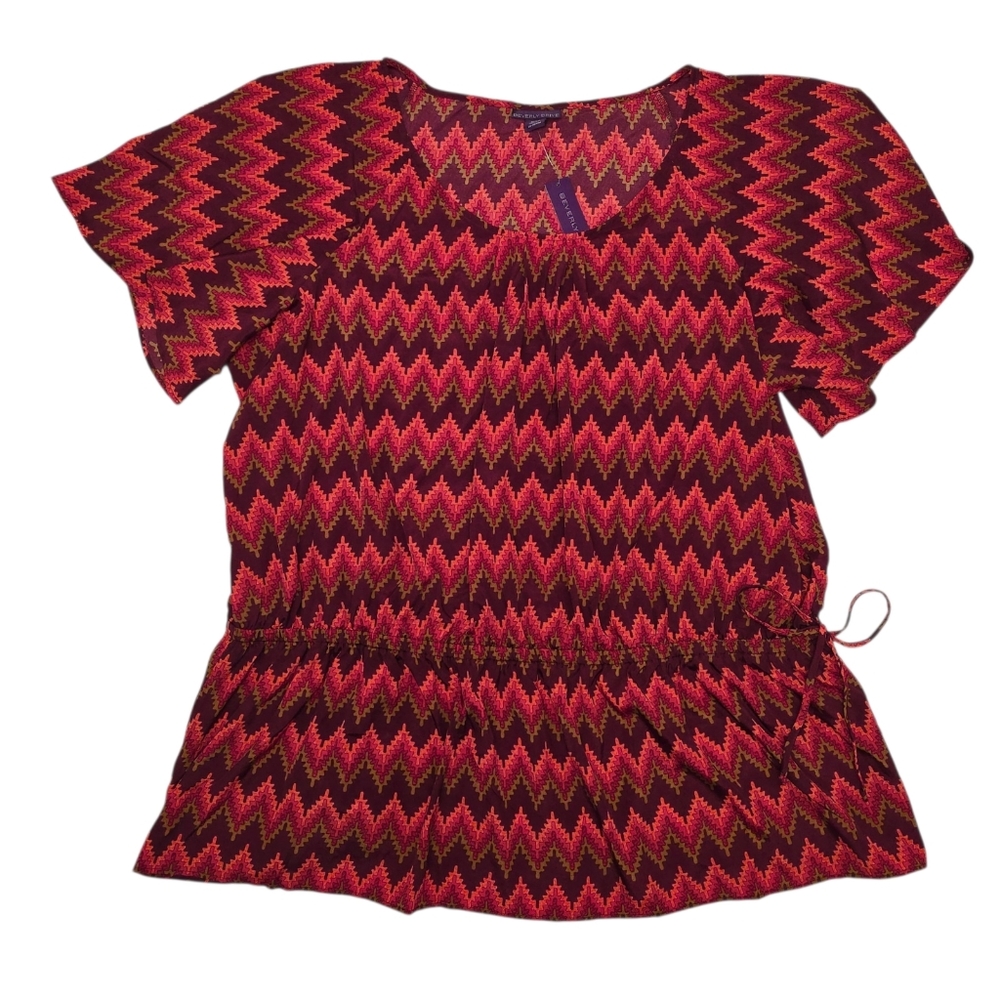 Beverly Drive NWT Top Plus 24W / 26W Chevron ZigZag Peplum Blouse Flutter Sleeve